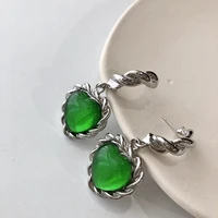 heart shaped green crystal earringsretro fashion contracted exaggerated euramerican style earrings women jewelry accessories