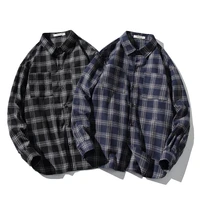brand 2022 spring autumn long sleeves new flannel collar korea style shirt for mens plaid harajuku clothing