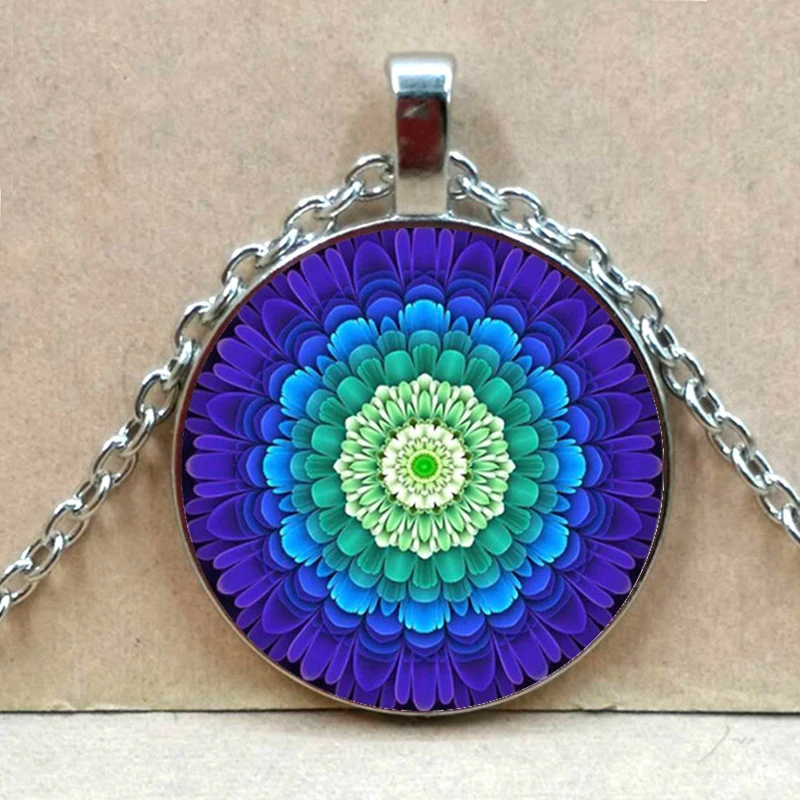 Модный шарм калейдоскоп буддийская Йога Мандала время стекло ожерелье круглый