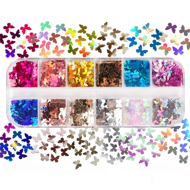 

12 Grids Holographic Glitter Butterfly Shape Sequins Epoxy Resin Filling Flakes