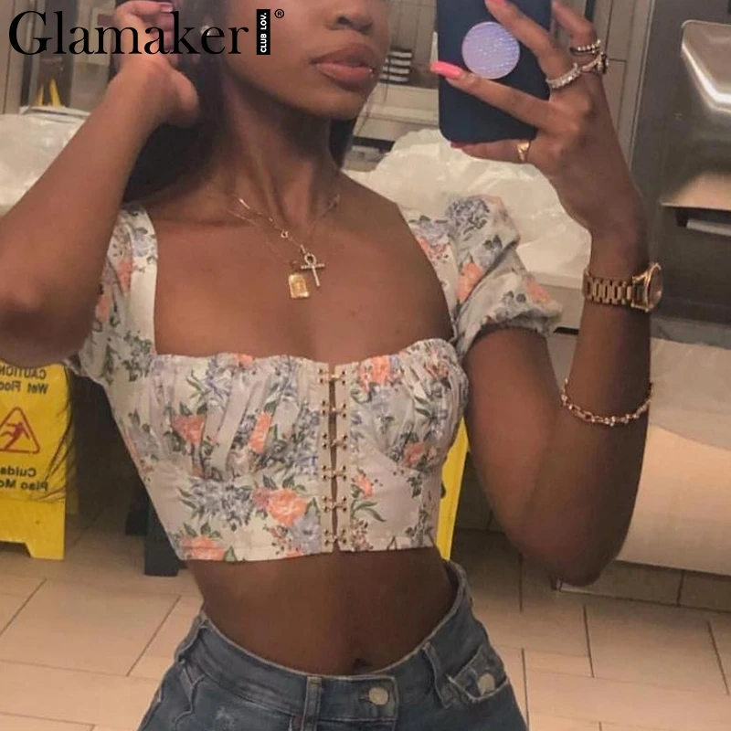 Женский укороченный топ с квадратным вырезом и рукавами фонариками|Майки| |