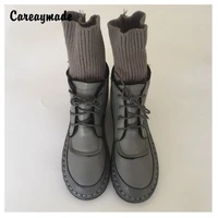 careaymade hot new mori girl style pu boots pure handmade short boots casual martin womens flat boots4 colors