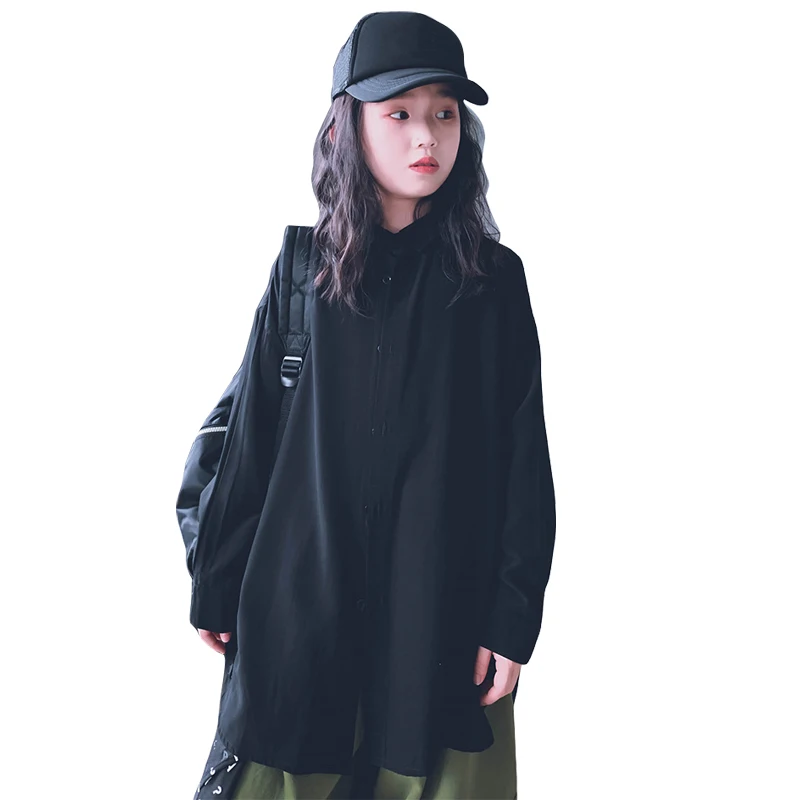 

Black Oversize T-Shirts Age For 3 - 14 Years Teenage Girls Cotton Long T-shirts 2021 New Arrival Autumn Winter Children Clothes