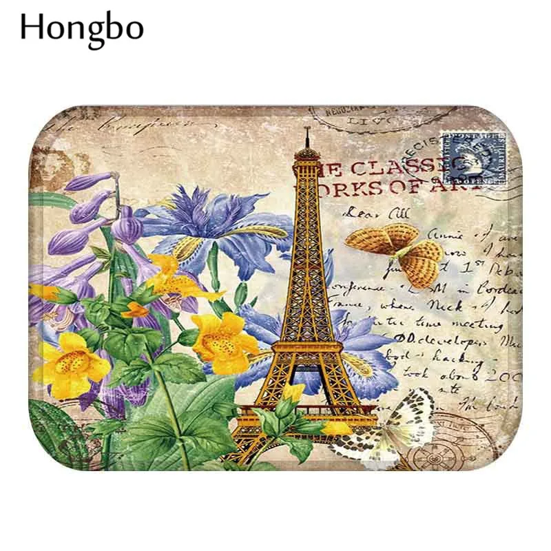 Противоскользящий коврик Hongbo с изображением Парижа Лондона и цветов дверной
