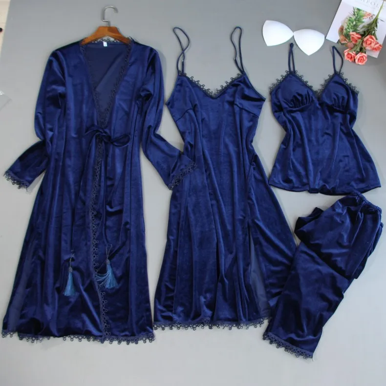 Зимние пижамные комплекты MECHCITIZ 2019 для женщин бархатный теплый халат штаны