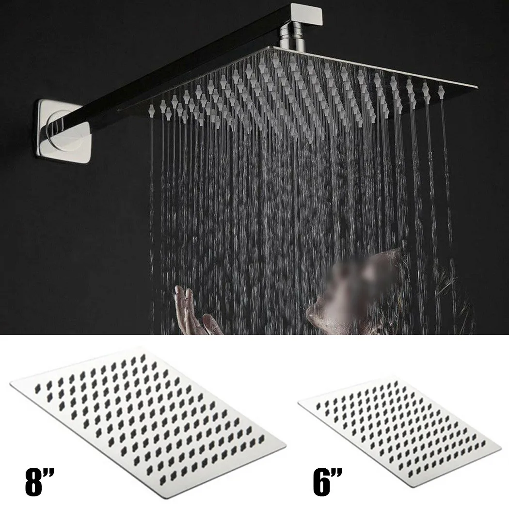 

8/6In Square Stainless Steel Shower Head Rainfall Overhead Shower Chrome High Pressure Hand Held Shower Head Rain Shower Luxury
