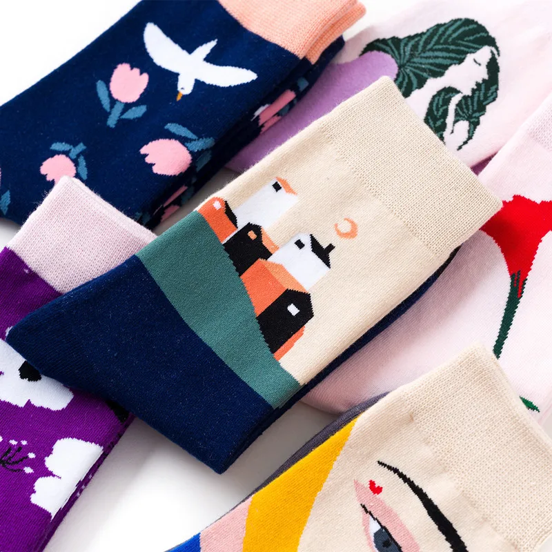 Colorful Funny Cute Socks Womens crew cotton animal flower cute casual harajuku fashion socks | Женская одежда