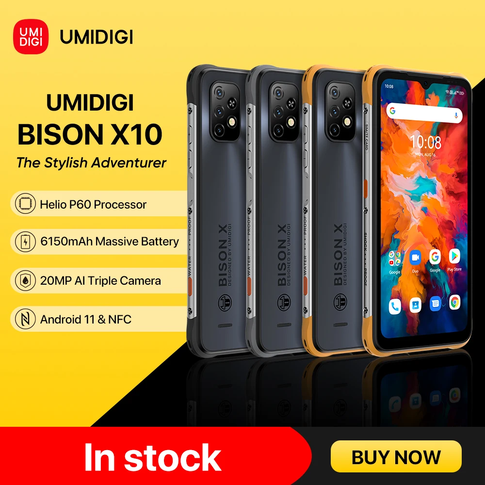 

UMIDIGI BISON X10 Global Version Smartphone NFC IP68 & IP69K 4GB 64GB Helio P60 Octa Core 6.53" HD+ 20MP Triple Camera 6150mAh U