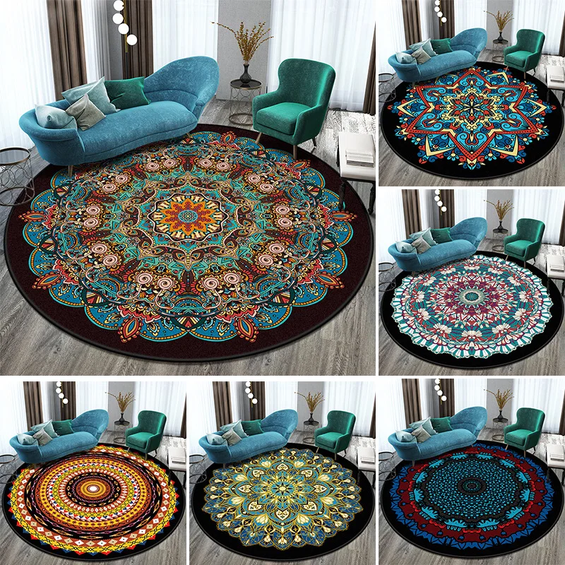 

Round Carpet Mandala Bohemia Persian Rugs Bedroom Large Morocco Area Rug For Living Room Anti-Slip Baby Room Kidsroom Carpet