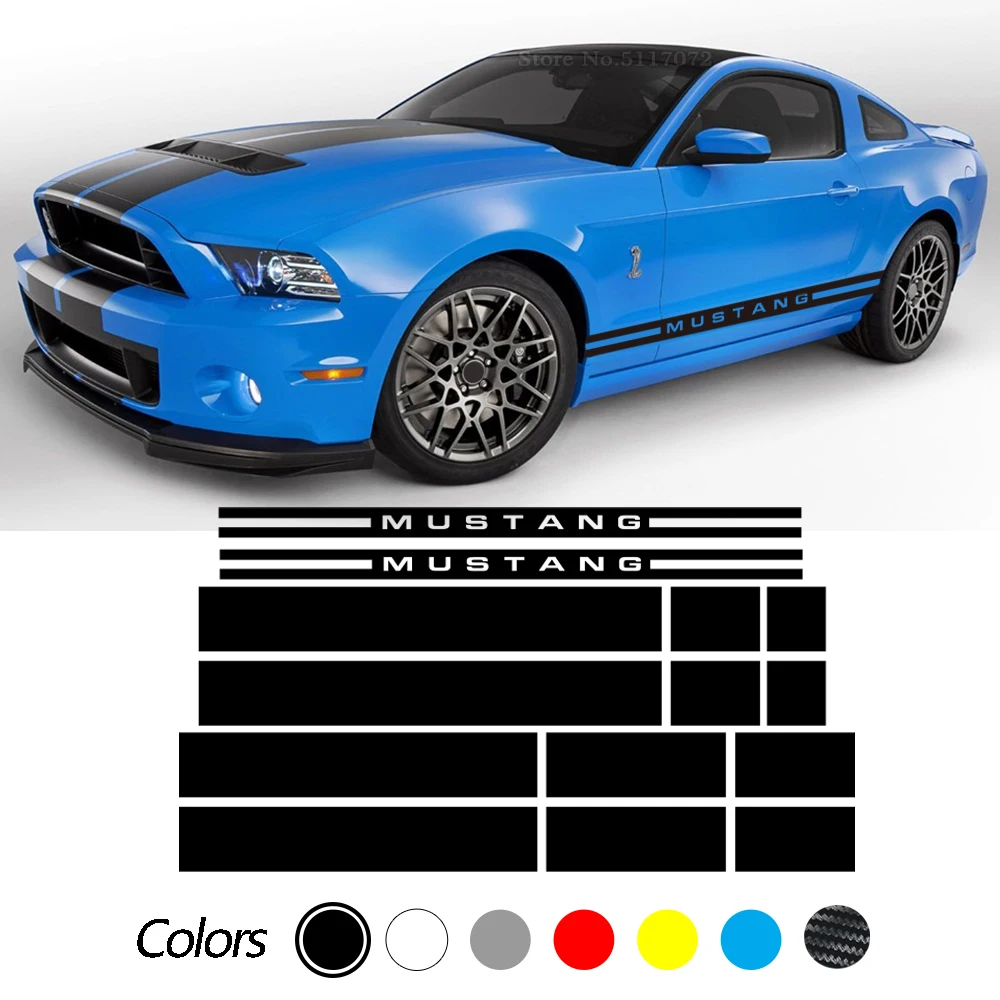 

Car Hood Roof Trunk Vinyl Decal Side Stripe Skirt Sticker Sport For Ford Mustang 2000-Present GT Shelby 500 Accessories 1Set