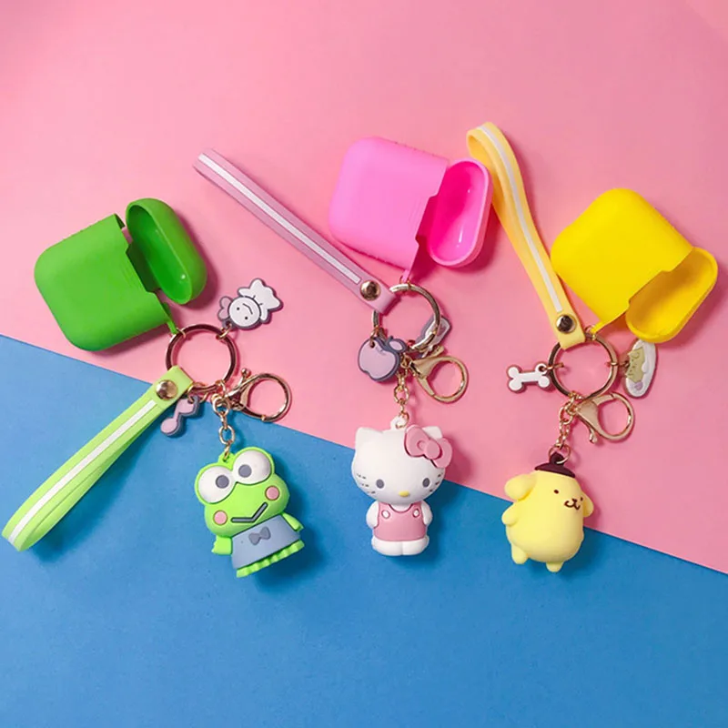 Мультяшный брелок Hello Kitty для Apple AirPods 1 чехол милый KT кот Кролик Лягушка куклы Брелоки Кольцо силиконовый чехол для зарядки AirPods