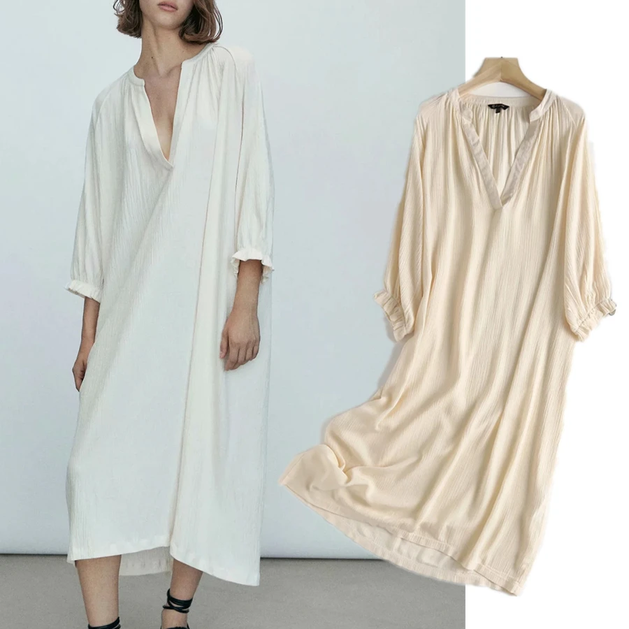 

Платья Elmsk в английском стиле, модное однотонное платье, женское элегантное осеннее платье с V-образным вырезом, женское свободное вечернее ...