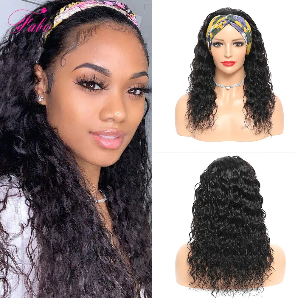 Fabc глубокая волна парик с головной повязкой парики из натуральных волос для