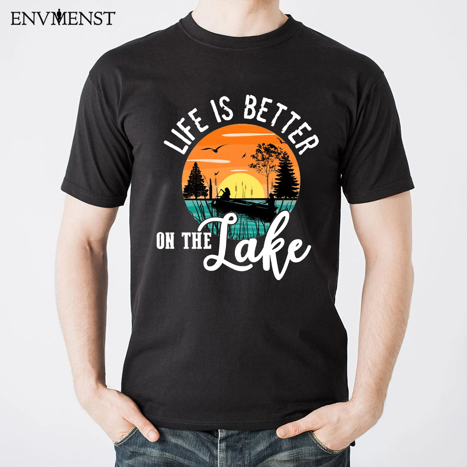 

Мужская футболка с принтом Life Is Better On The Lake, Подарочная футболка из 100% хлопка, футболка большого размера, кавайная одежда, повседневная женск...