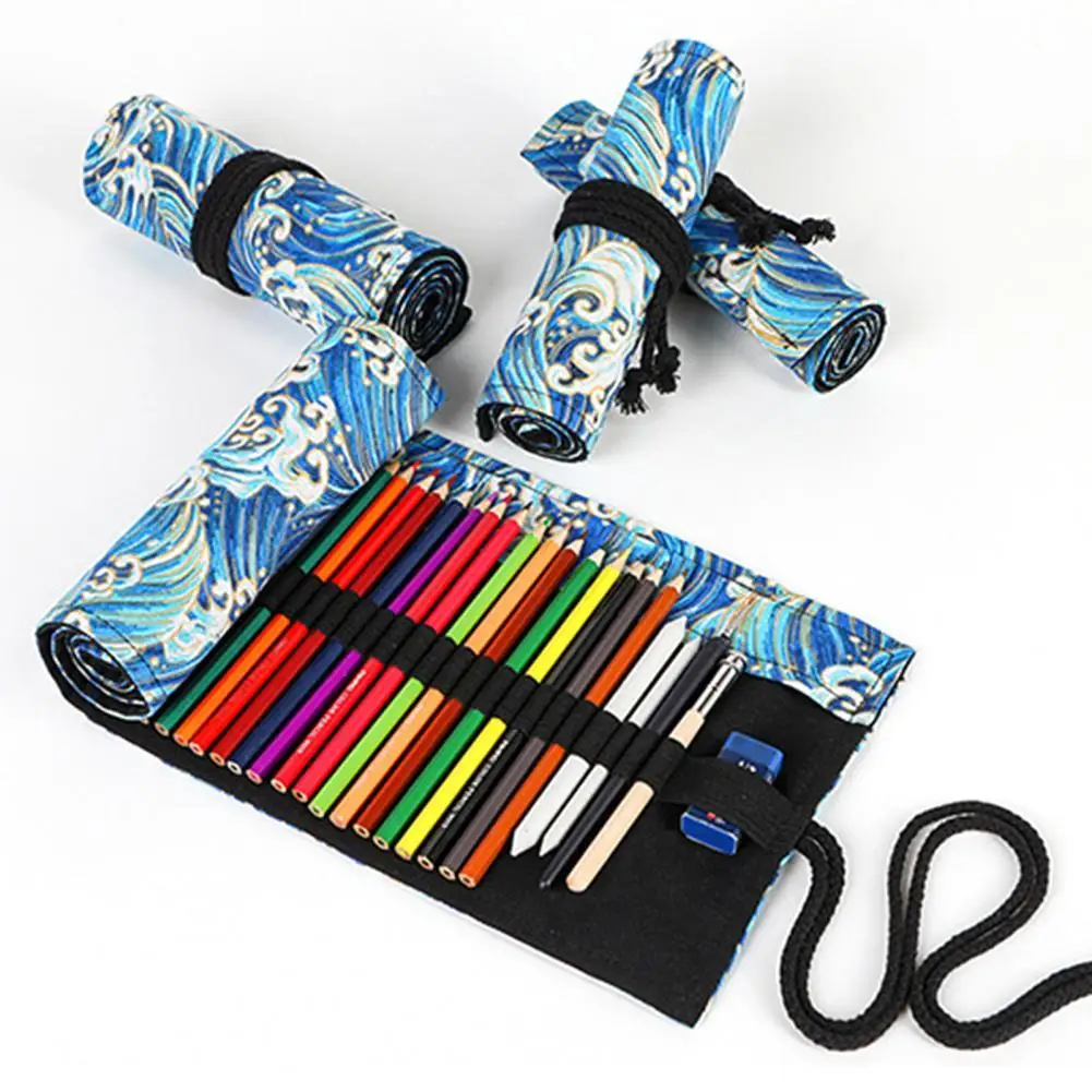 

12/24/36/48/72 Holes Large Capacity Roll Pencil Case Storage Bag Stationery Tool