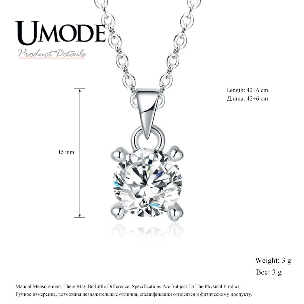 UMODE, модное CZ ожерелье с подвеской для женщин, Трендовое циркониевое белое золото, прозрачное свадебное ювелирное изделие, длинная коробка, цепь, аксессуары AUN0047 - Окраска металла: Round 4 Prong