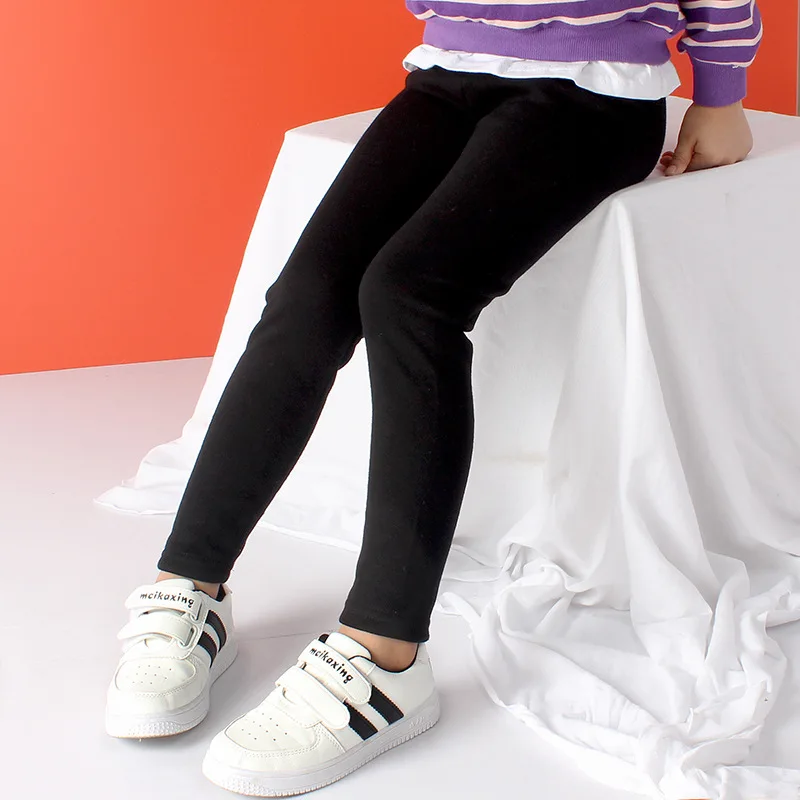 BLACK leggings Штаны для девочек г. Теплые зимние штаны для девочек, одежда для маленьких девочек Плотные хлопковые леггинсы длинные брюки для детей от 10 до 12 лет - Цвет: BLACK leggings