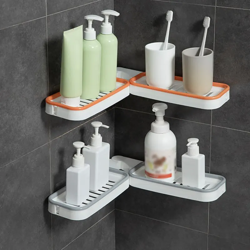 

Corner Bathroom Organizer Shelf Wall Mounted PP Storage Rack For Shampoo Cosmetic Holder Kitchen Household Accessories