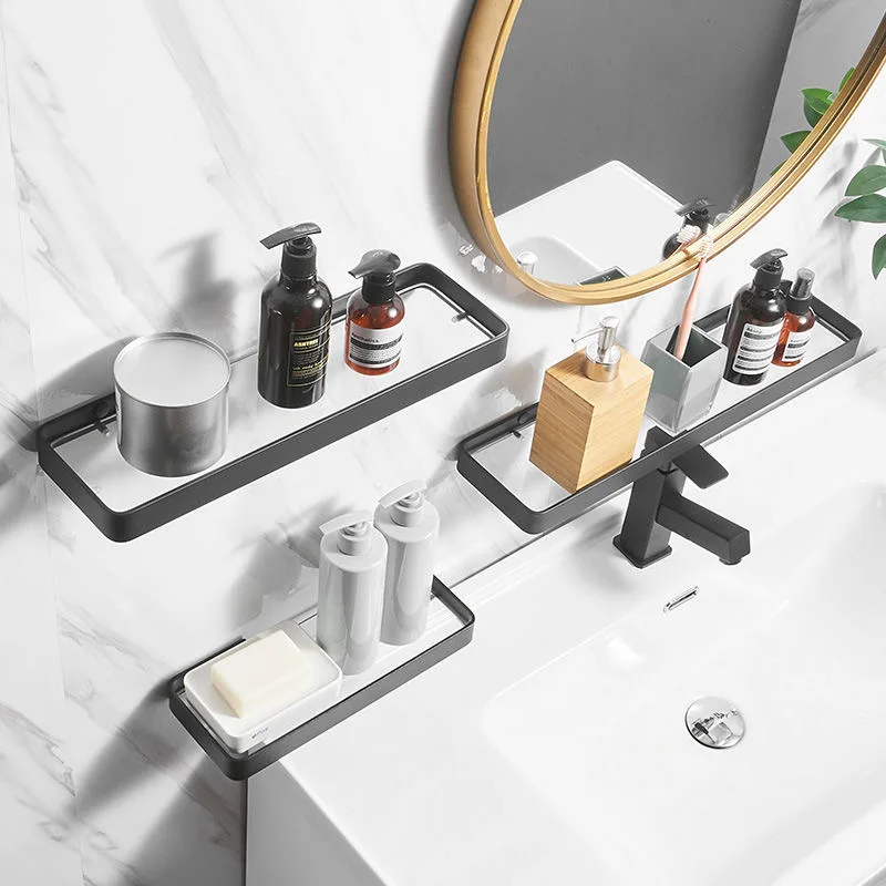 bathroom shelf aluminum square shower shelf glass shower shelf black finish storage basket storage rack bathroom accessory free global shipping