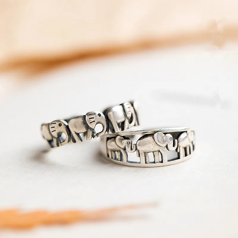 

Buyee Real 925 Sterling Silver Cute Finger Ring Vivid Three Small Elephant Sweet Romantic Open Ring for Women Men Party Jewelry