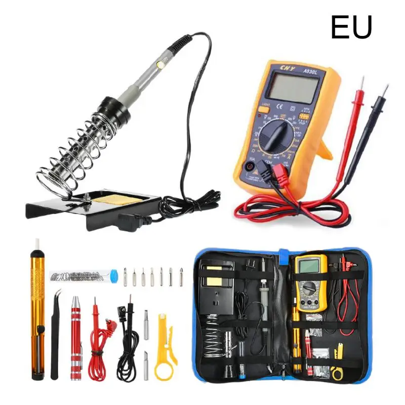 

JCD Soldering Iron Kit Adjustable Temperature 200-240V 60W LCD Display Multimeter with Solder Wick Desoldering Pump