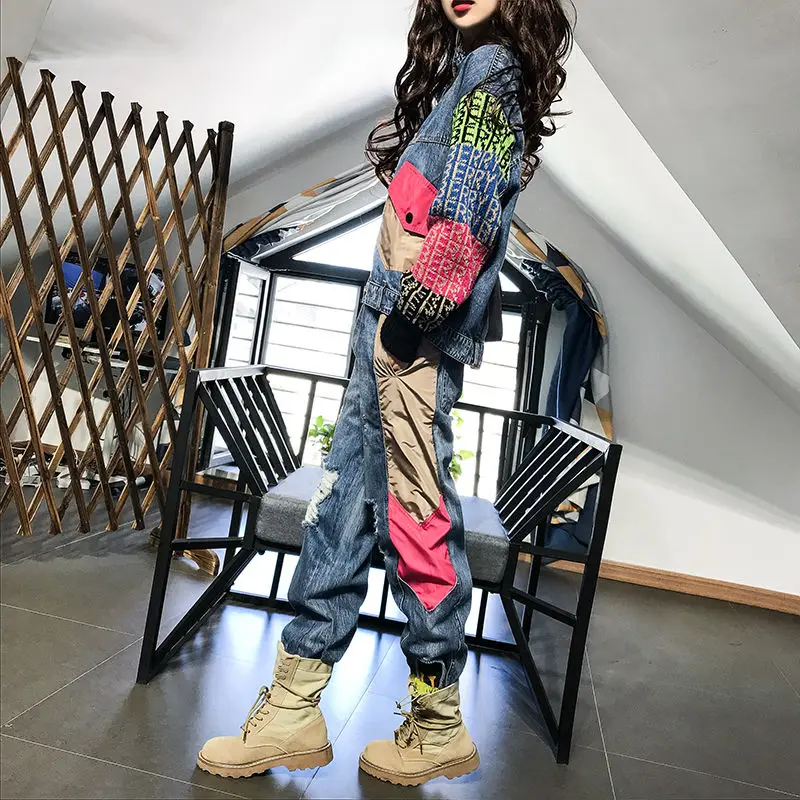 Timis Li модный джинсовый костюм женские джинсы комплект из двух предметов новый