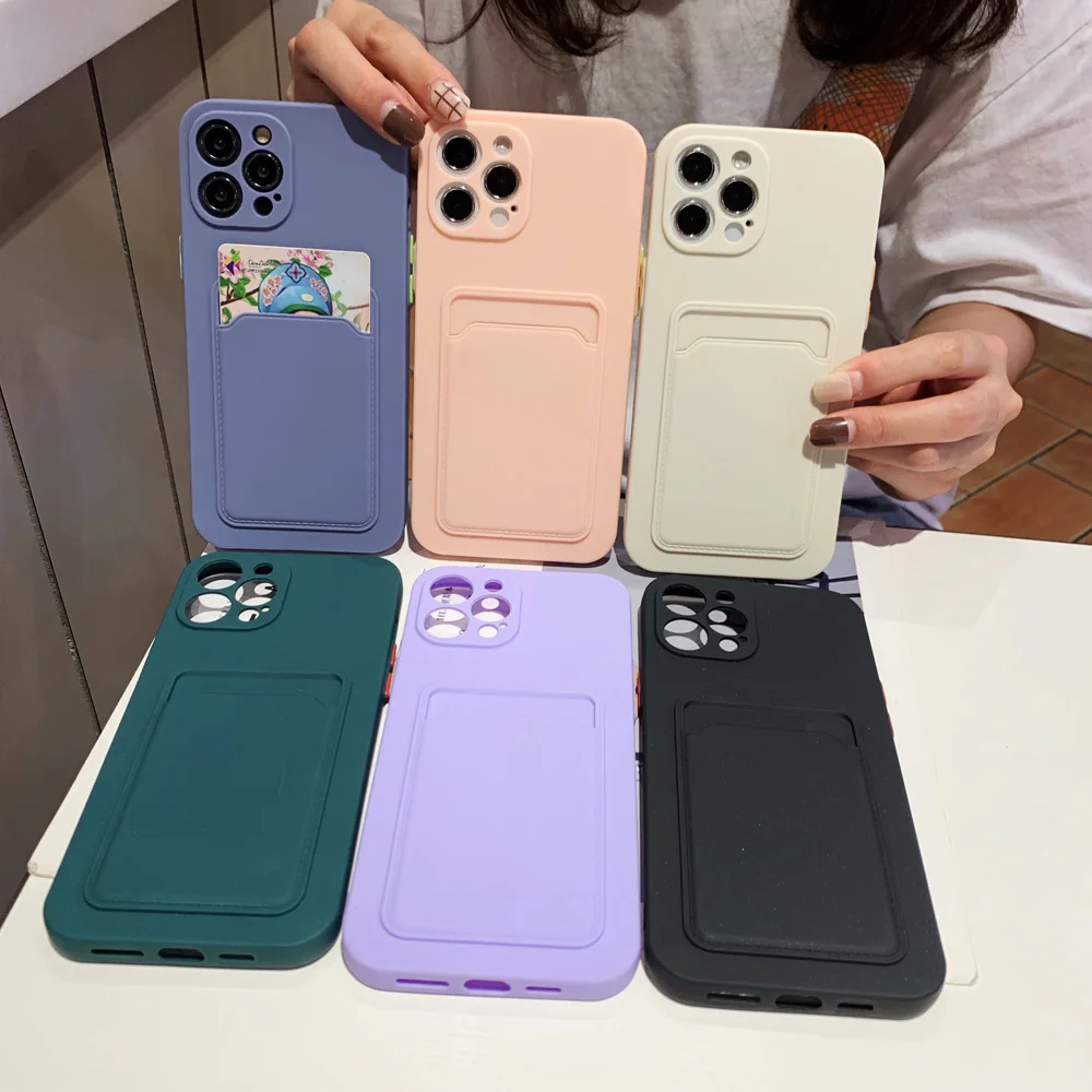

Luxury Phone Case for IPhone 11 12 Pro Max XS XR X Max 7 8 Plus Camera Protection Soft Silicone with Credit Card Slot Covers