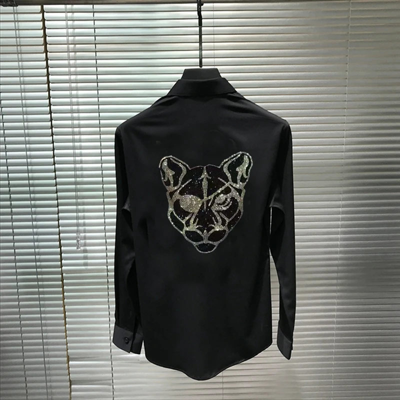 Original Custom Rhinestone Spring Men's T-Shirt Popular Long-Sleeved Business Personality Tops New Luxury Hot Diamond