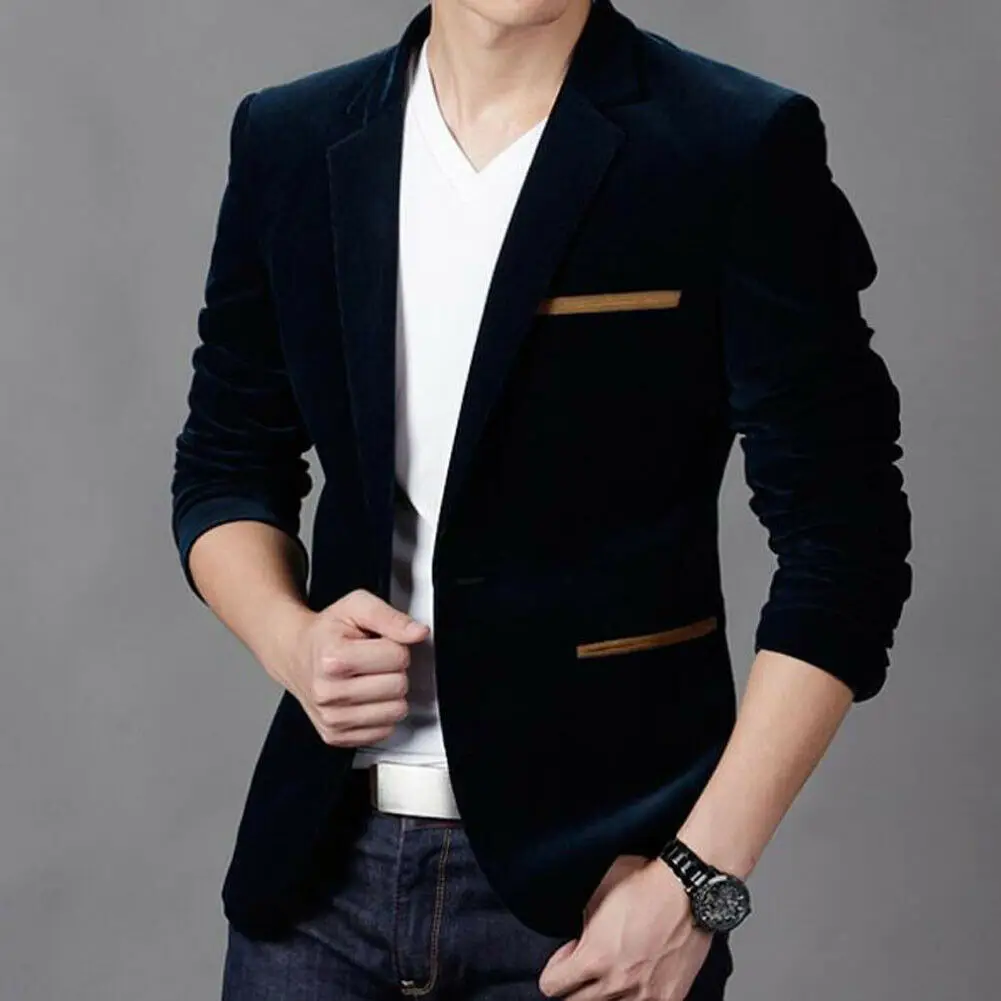 Модный стильный новый пиджак формальный костюм на одной пуговице бархатный