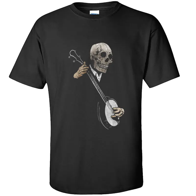 Guitar BanjoBlues Skeleton Skull T Shirts Teach Orchestral Instruments Muisc Tshirt for Men Oversized Cotton Top T-shirts Print