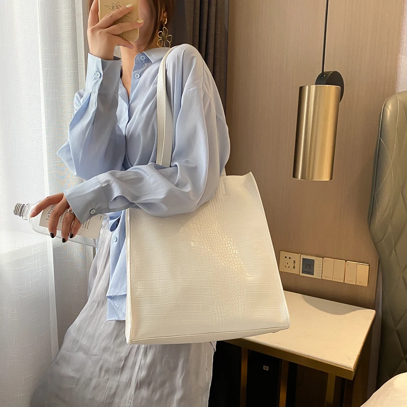 

Alligator Pattern Bucket Bag Women Soft Leather Large Capacity Handbag Tote Bags for Women Ladies Shopping Beach Shoulder Bag