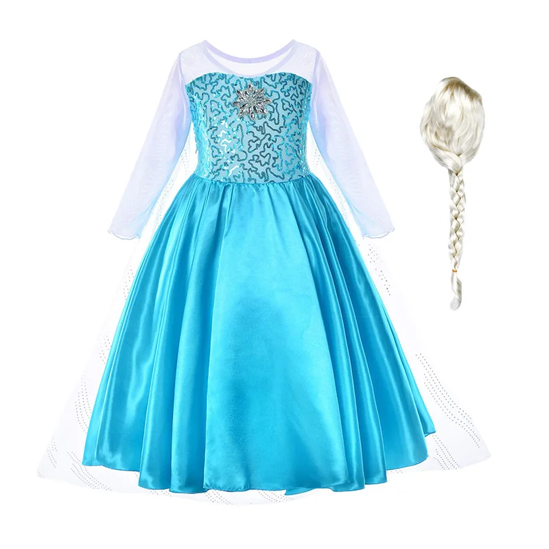 Dress and W01 Комплект для девочек с принтом Эльзы, платье принцессы для детей с украшением в виде кристаллов декоративный костюм детей Снежная королева 2 с изображением принцессы Эльзы детское рождественское День рождения Платье для косплея - Цвет: Dress and W01