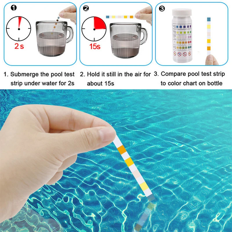 

50pcs Tub Water Quality Swimming Pool Test Paper Residual Chlorine PH Value Alkalinity Hardness Test Strip Promotion