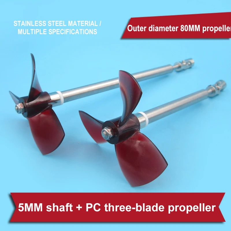 

80mm 3-blade Propeller 5mm Drive Shaft Assembly For Bait Boat 15cm 20cm 25cm 30cm 35cm Shaft Sleeve 3-blade Propeller