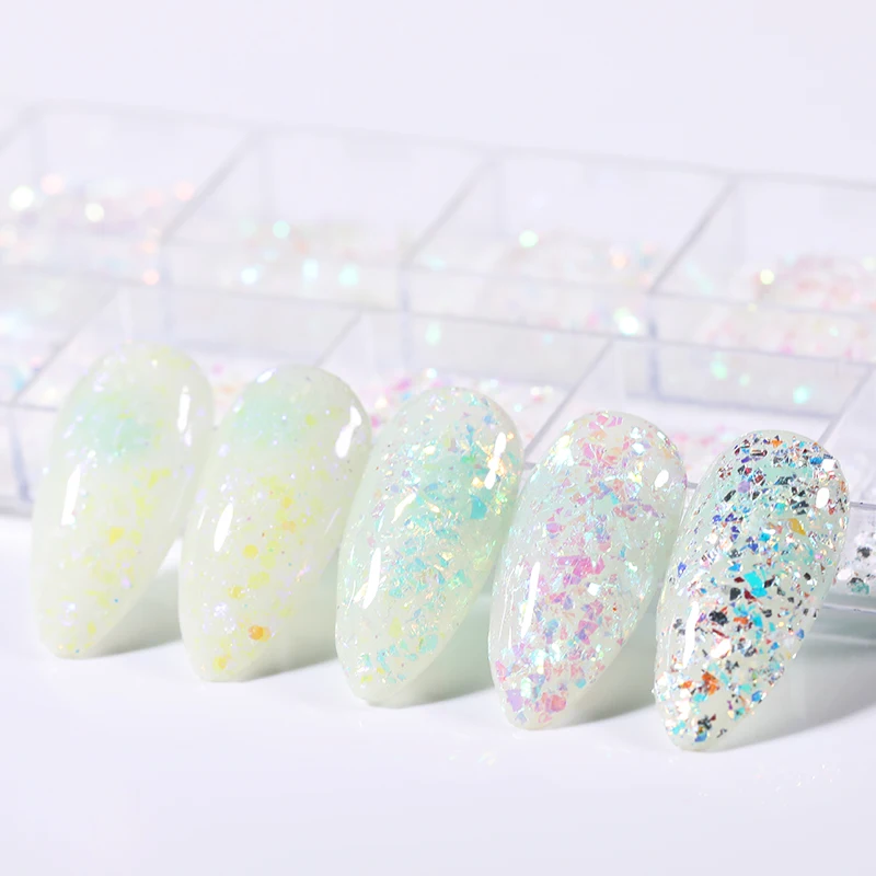 12 Маникюр для ногтей сетка блестящий порошок сверкающие блестки нейл Арта