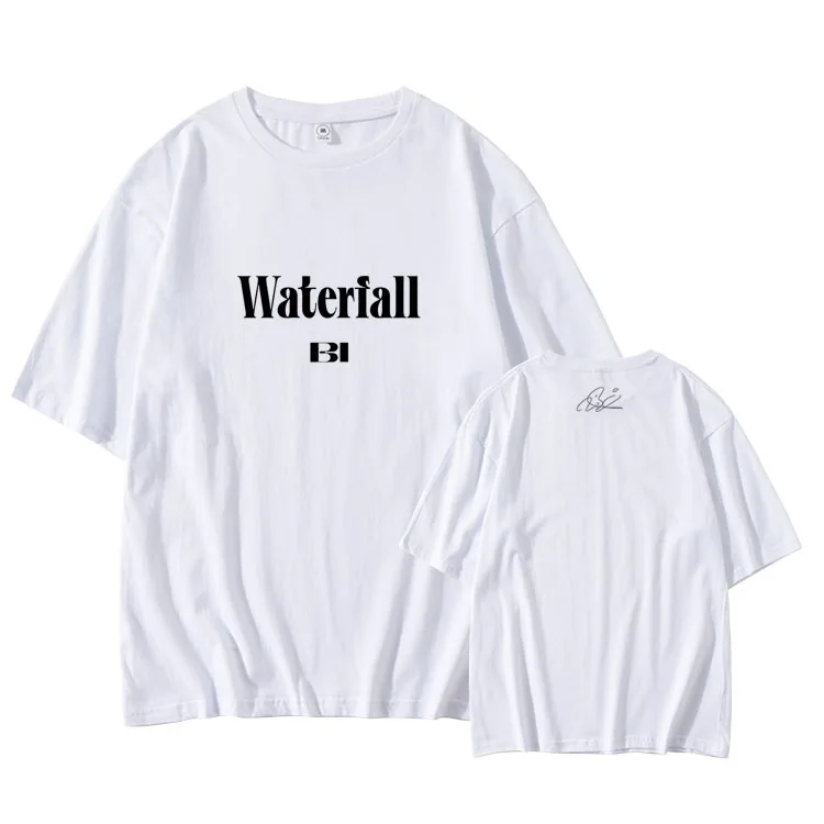 Kpop Ikon BI новый альбом водопад 2 стиля печать спущенные плечи рукава футболка