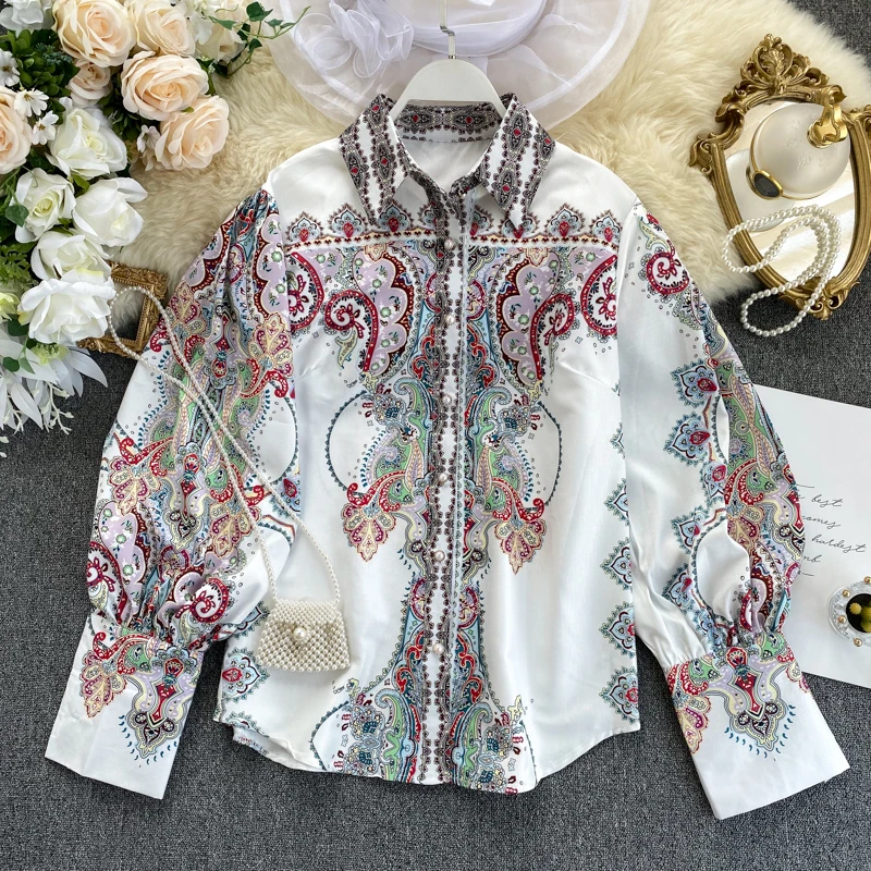 Рубашка женская с принтом в стиле ретро элегантная блуза винтажным Европейским