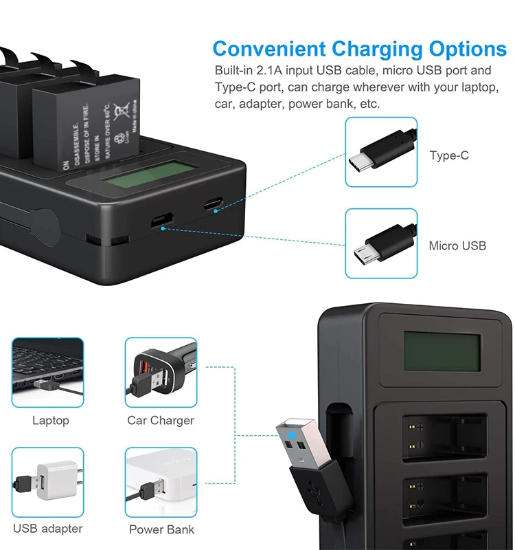 puendi 1800mah gopro battery or usb accurate display charger for gopro hero 8 hero 7 hero 6 hero 5 black gopro camera accessory free global shipping