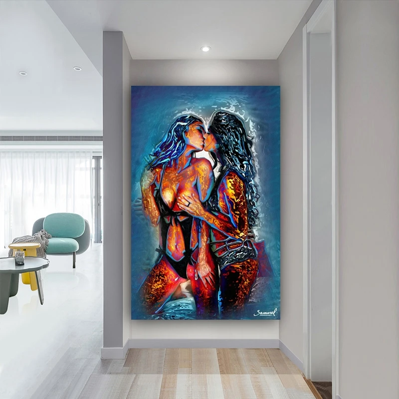 Abstract Portrait Two Hot Girl Kissing Wall Art Pictures Cuadros Canvas Painting Prints for Living Room Bedroom Frameless | Дом и сад