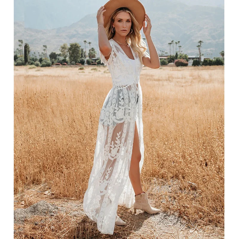 Пляжная туника длинное кружевное пляжное платье женская накидка для плавания