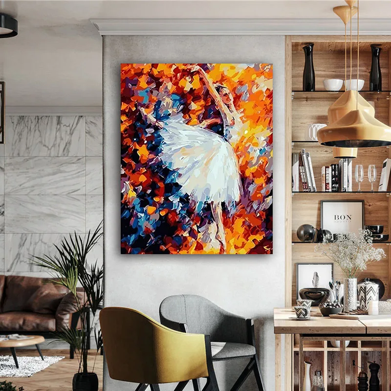 DIY картинки для раскраски по номерам с балетной танцовщицей рисование картин