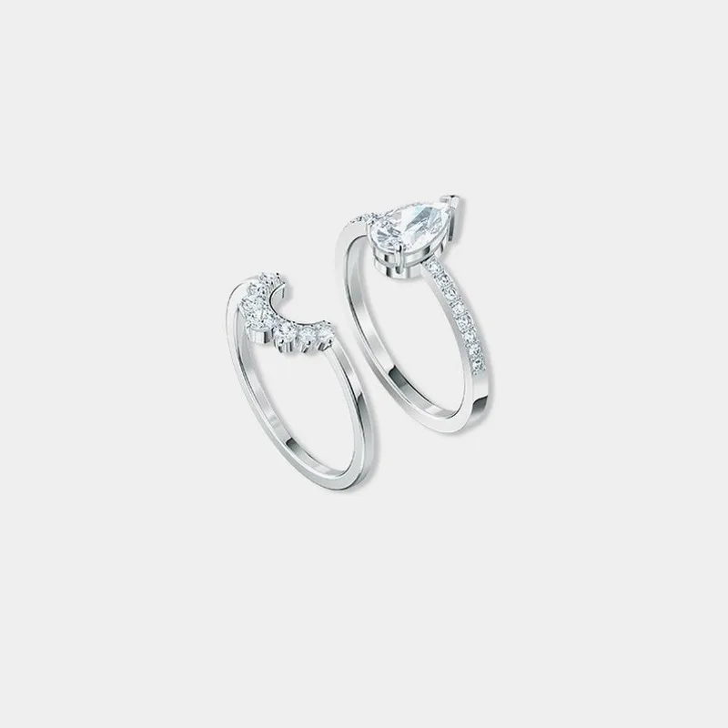 

Fashion Jewelry 2020 New Glamour Stacked Crystal Two-in-One Water Drop Crown Women's Ring Geometric Ring Women