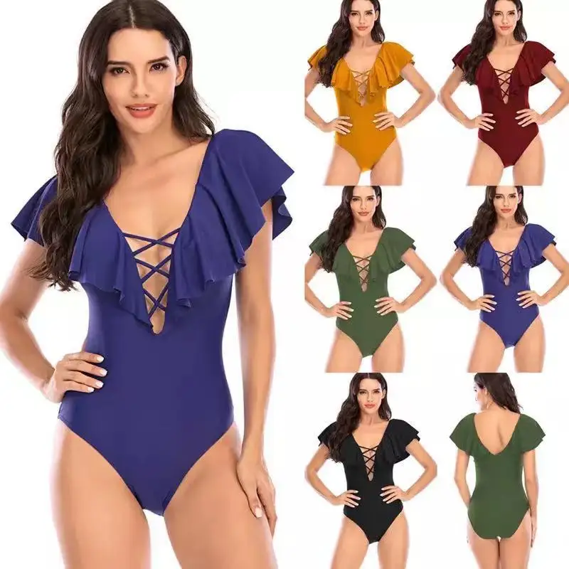 

Sexy Heart Attack One-piece Swimsuit Women Ruffle V-neck Monokini 2020 New Girls Beach Bathing Suit Swimwear