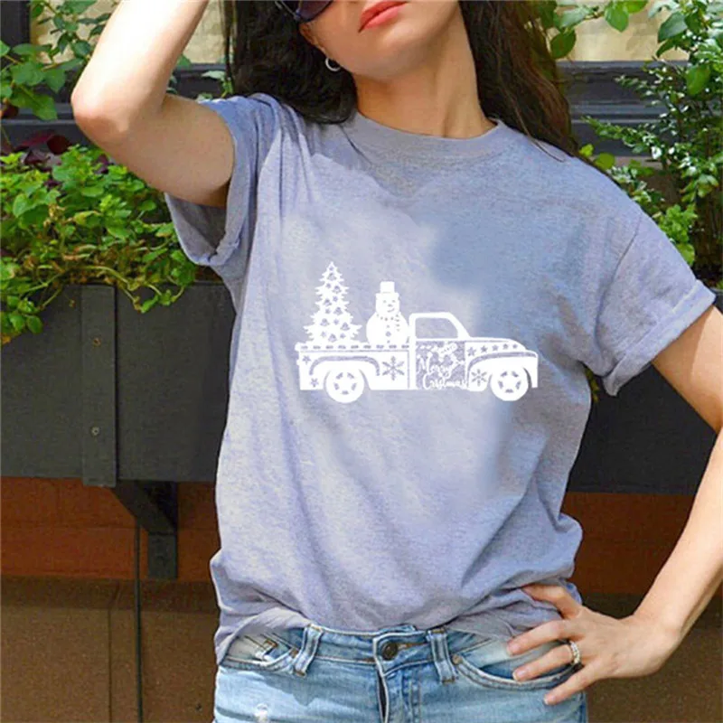 

Женская футболка в Корейском стиле с рисунком рождественского автомобиля, футболка большого размера, женская летняя уличная одежда, топ 2020