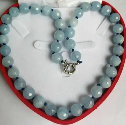 10 мм натуральный граненый синий Аквамарин круглое ожерелье из бус драгоценного