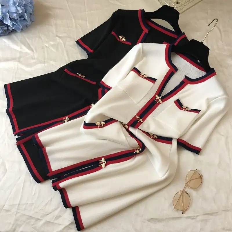 ALPHALMODA мода пчелы полосатый дамы элегантный короткий рукав вязание платье