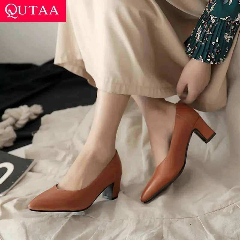 QUTAA/женские туфли лодочки модные женские с острым носком на высоком квадратном