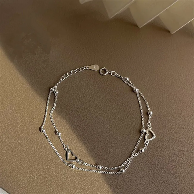 

Ins Style Sweet Double Heart-shaped Charm Bracelet and Bracelet Ladies Elegant Birthday Wedding Party Gift Jewelry Wholesale