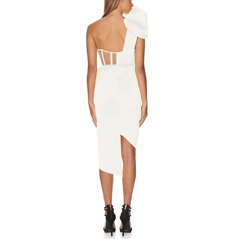 

Bevenccel 2021 New Arrival Sexy One Shoulder Women Dress Vestidos Elegant Mesh Patchwork Celebrity Evening Party Dress Vestidos
