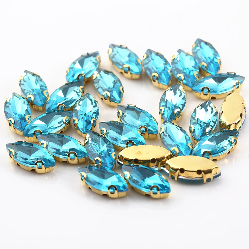 Aquamarine Ресен 7x15mm 50 шт./упак. D Форма коготь на камнях лошадиный глаз faltback Стекло Швейные Стразы с отверстиями DIY Швейные аксессуары - Цвет: Aquamarine